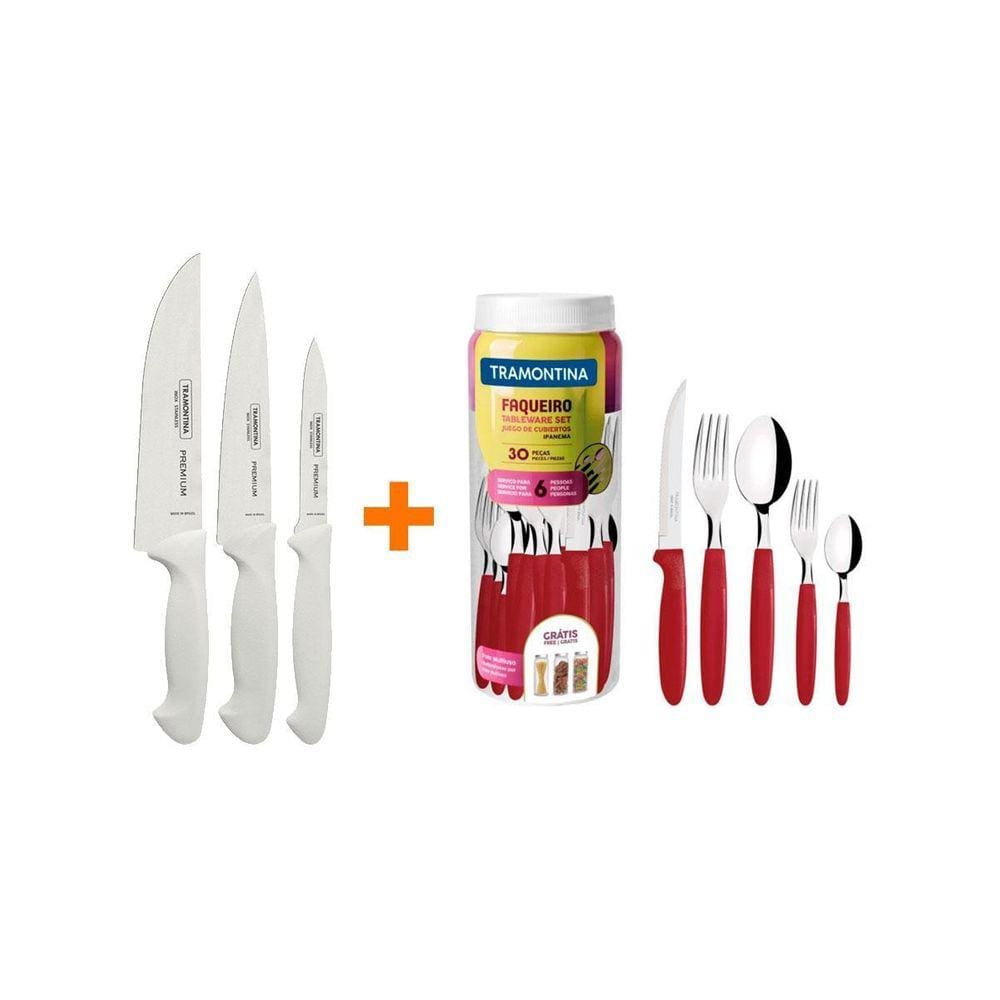 Faqueiro Premium 3Pç + Faqueiro Ipanema Verm 30Pc Tramontina
