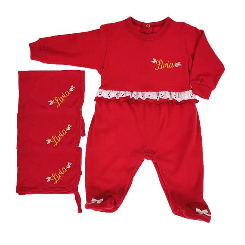 Kit 3 pano de boca + macacão longo vermelho personalizado