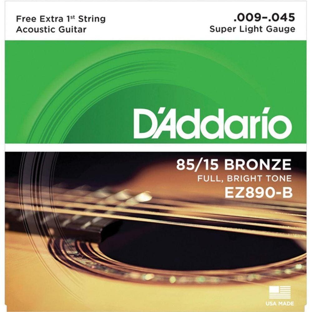 Encordoamento De Aço Para Violão Ez890-b 6 Cordas Super Light .009-.045 - Corda Mi Extra