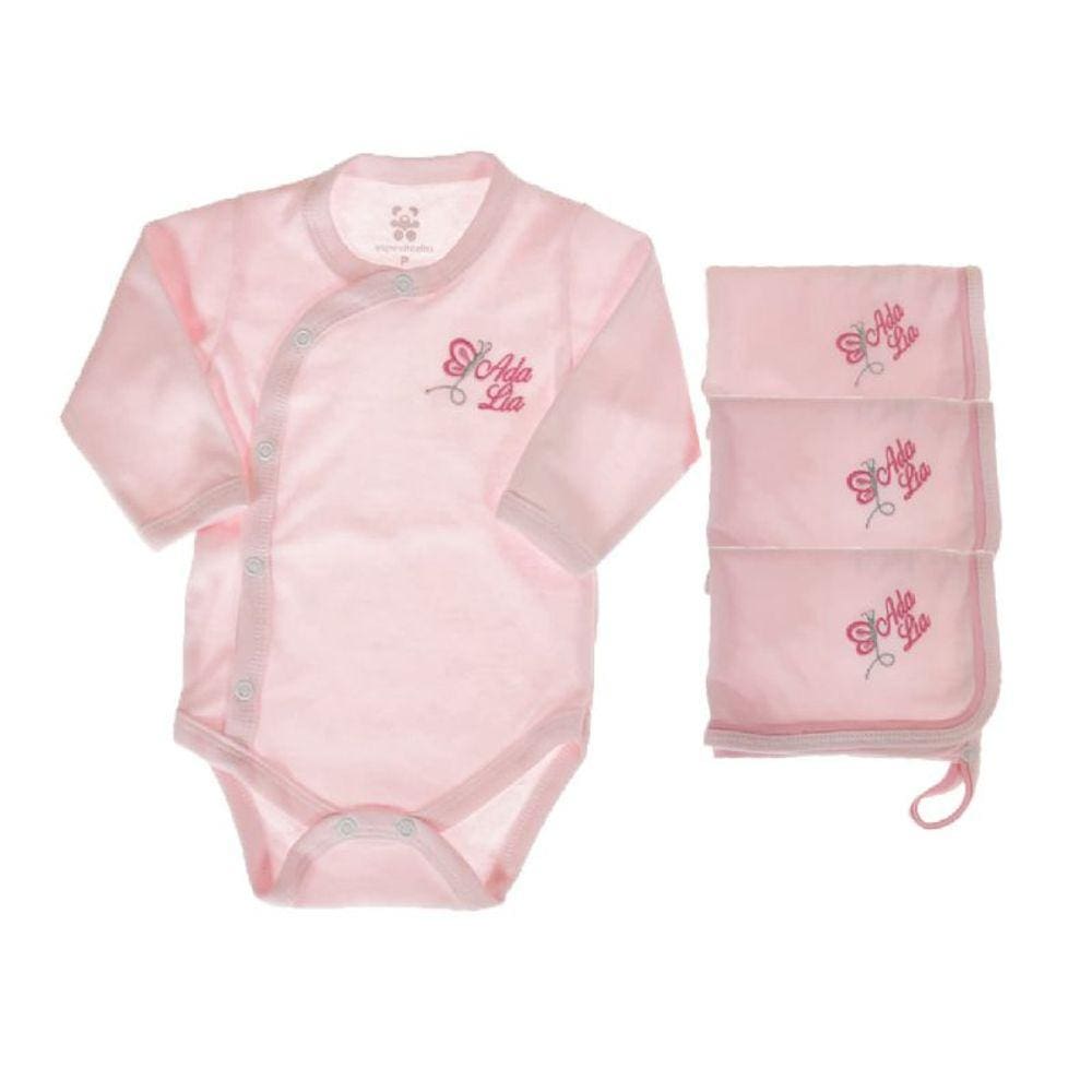 Kit body longo e+ 3 panos de boca rosa personalizado