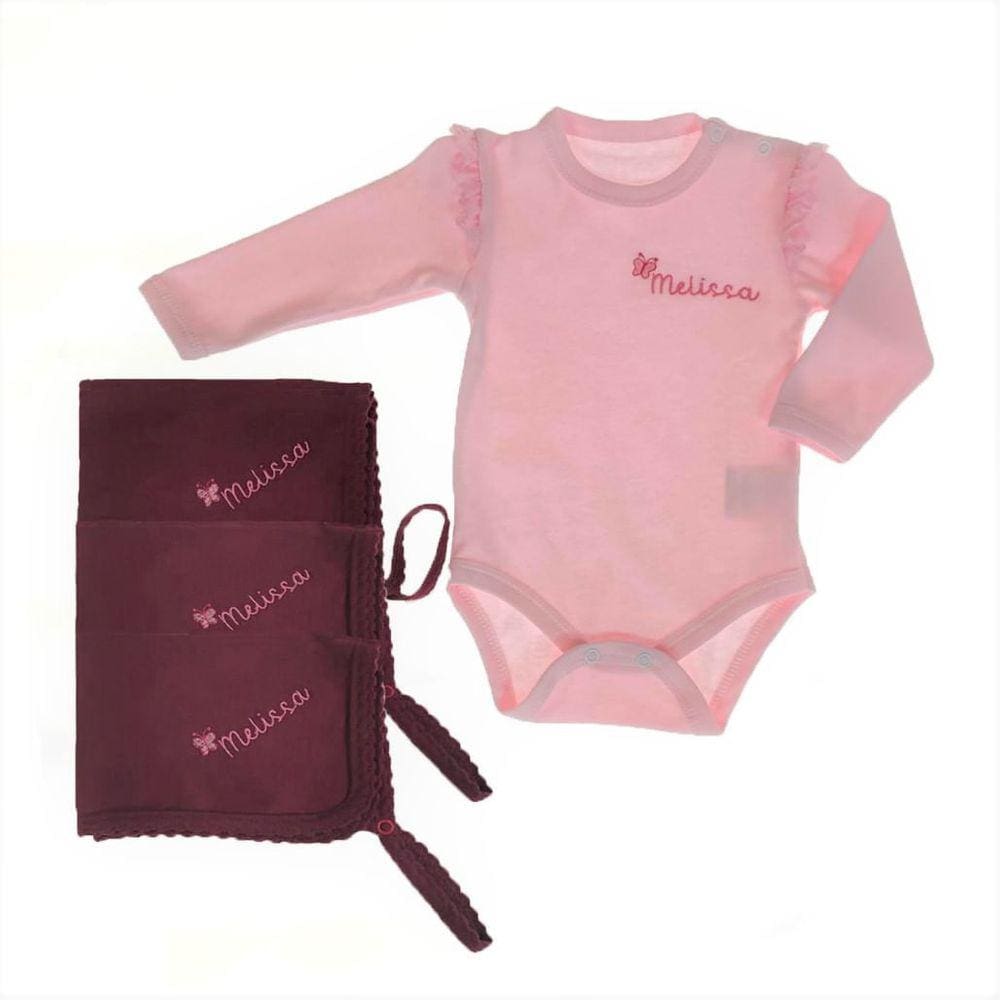 Kit 3 panos de boca marsala e body longo rosa liso