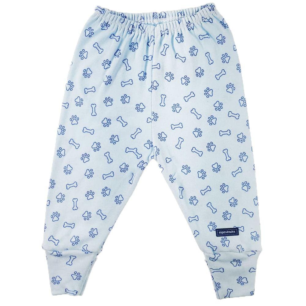 Calça bebê azul estampado patinhas e ossinhos