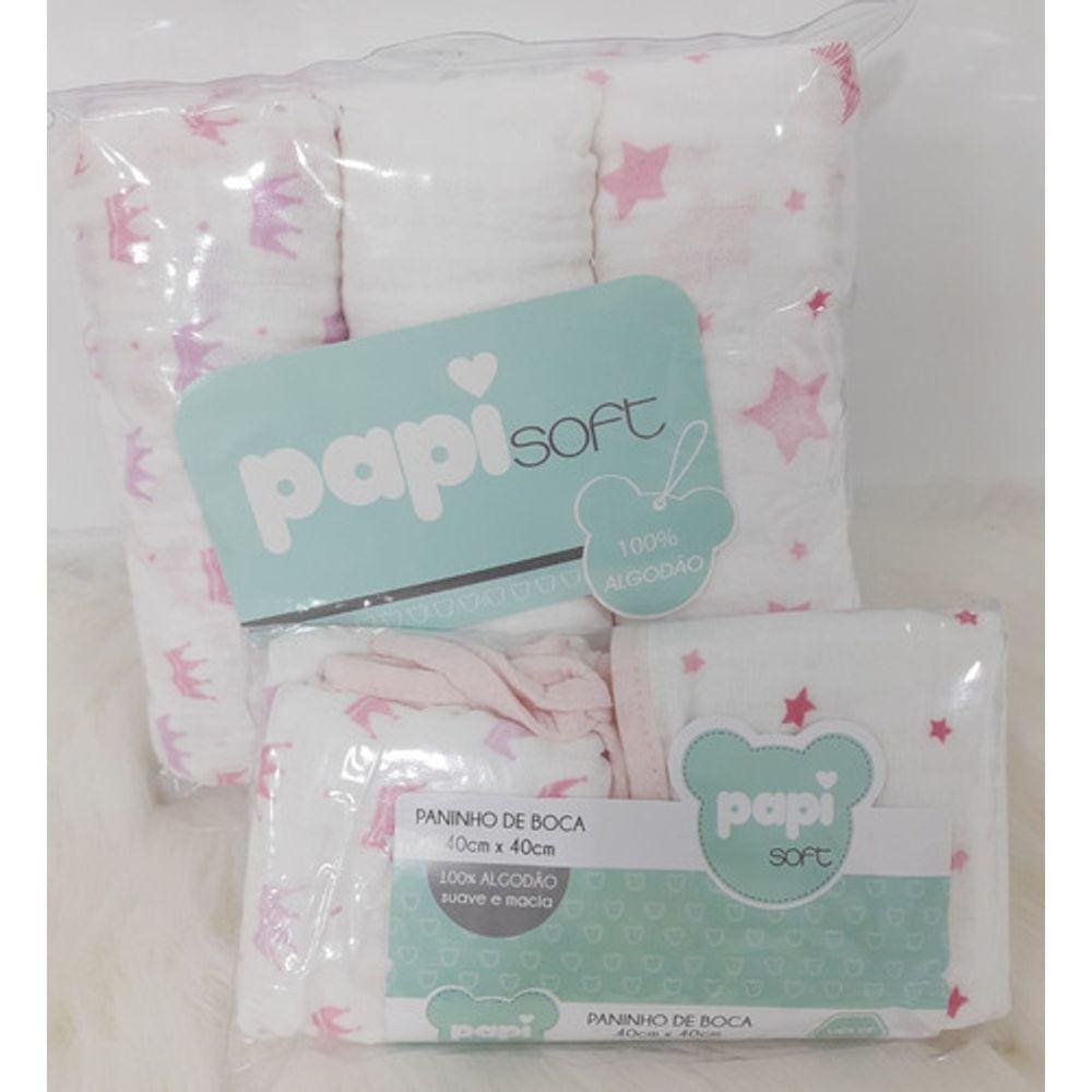 Kit 3 Cueiro Bebe Papi Soft Fralda 80x80 + 2 Pano Boca Rf 03