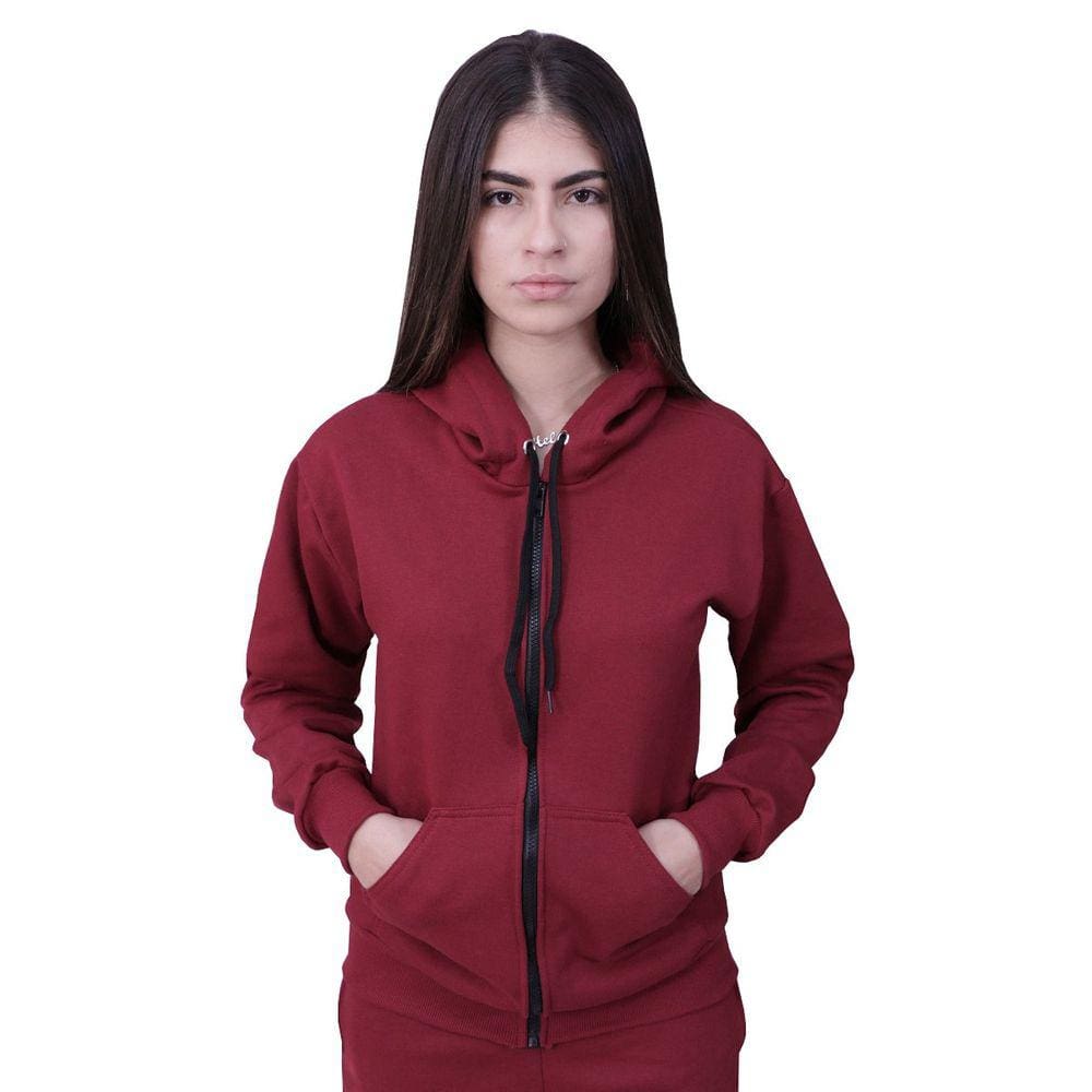 Blusa Moletom Com Ziper Feminino Vinho