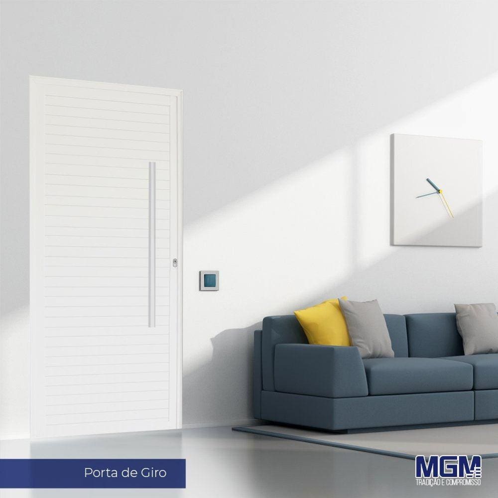 Porta de Giro Aluminio Lambri Com Fechadura Rolete e Puxador 210x100 MGM Branco