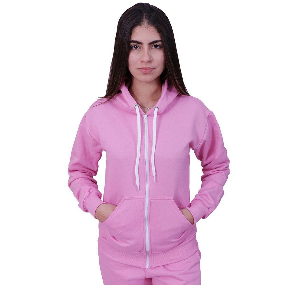 Blusa Moletom Com Ziper Feminino Rosa