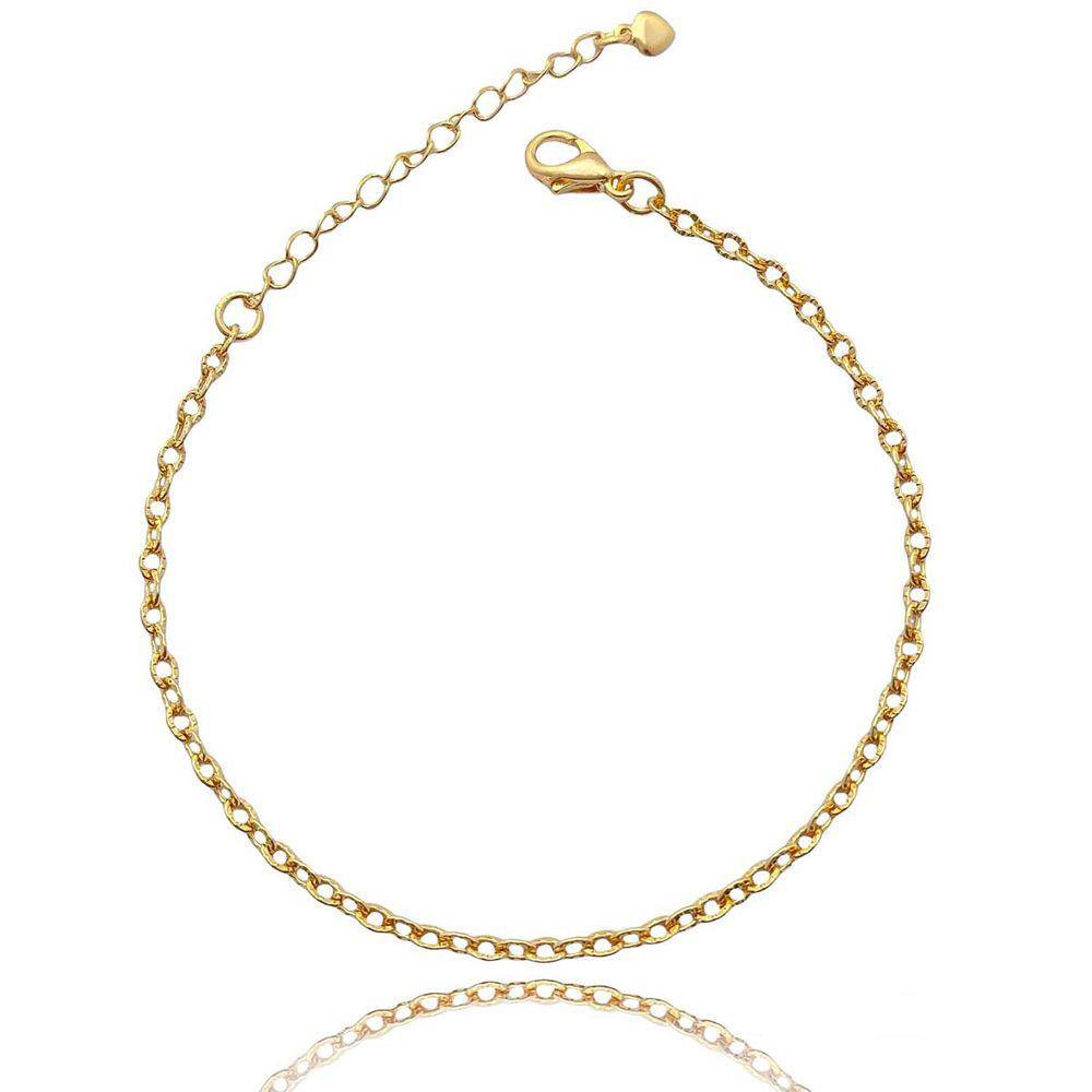 Pulseira Elo Portugues Fina Diamantada Folheada a Ouro 18k Semijoia