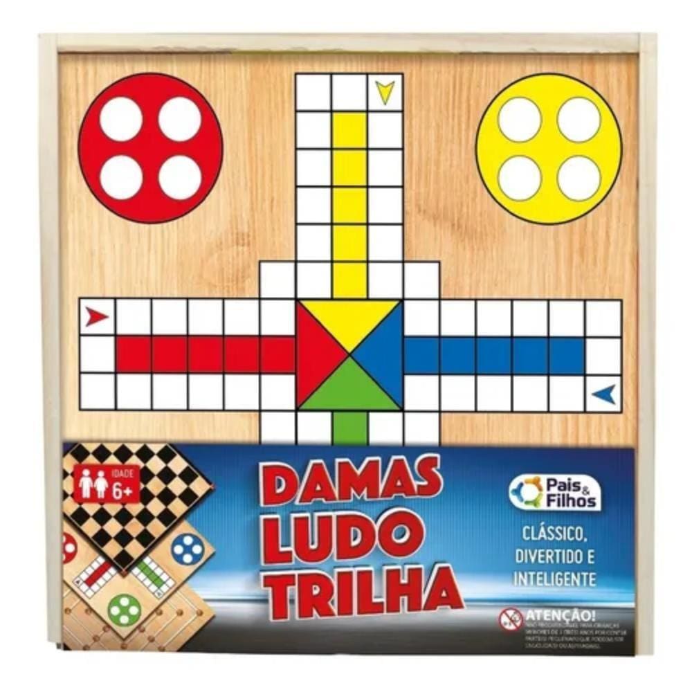 Caixa Jogos Madeira 3 Em 1 Dama Ludo Trilha 2212 Pais E Filhos