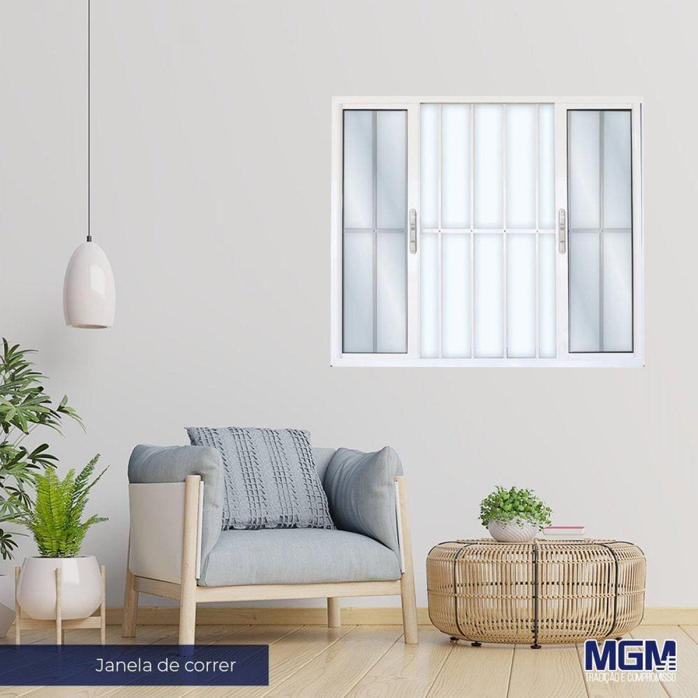 Janela de Aluminio 4 Folhas com Grade vidro Liso 100x150 MGM Branco