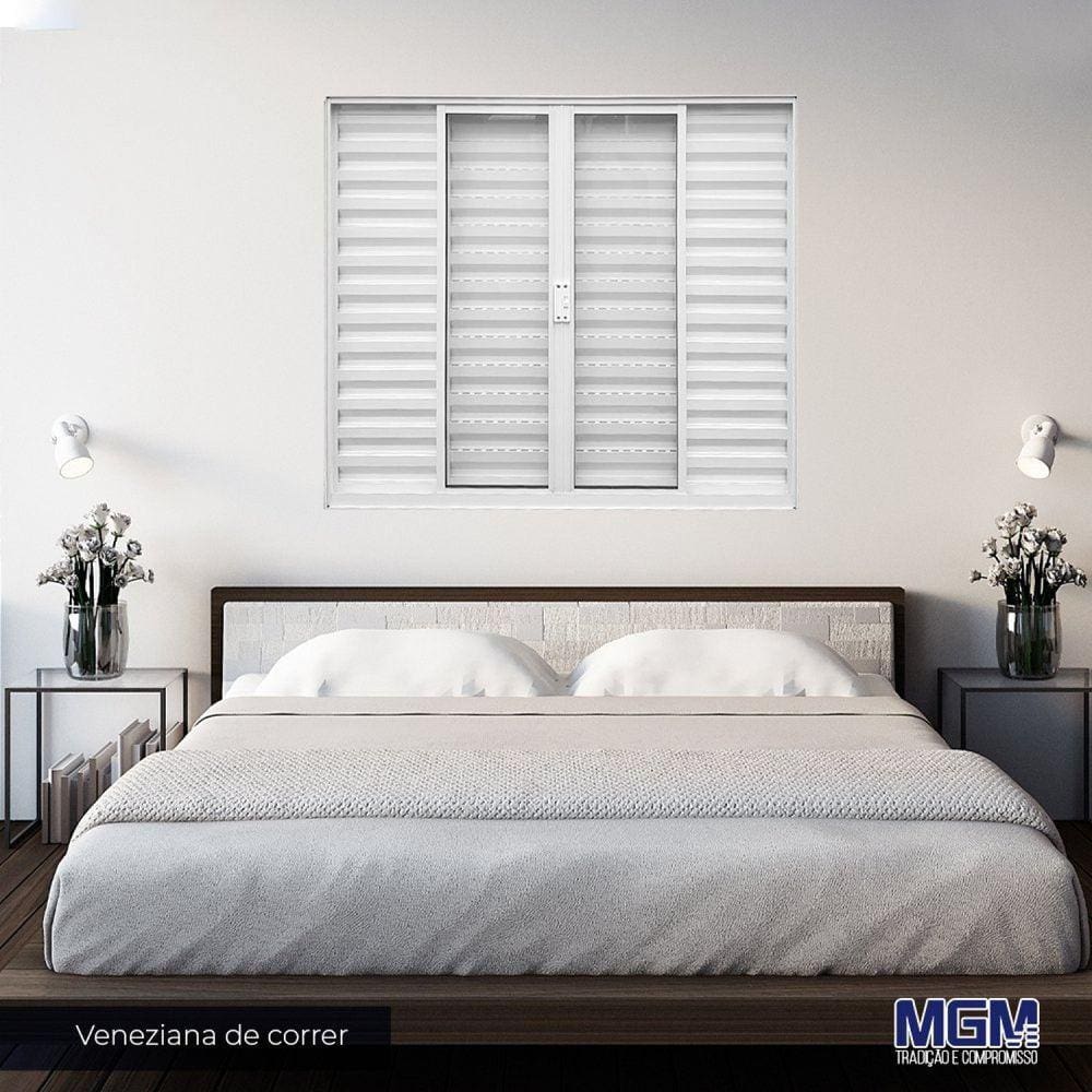 Janela Veneziana de Alumínio 6 Folhas Vidro Liso 100x150cm MGM Branco