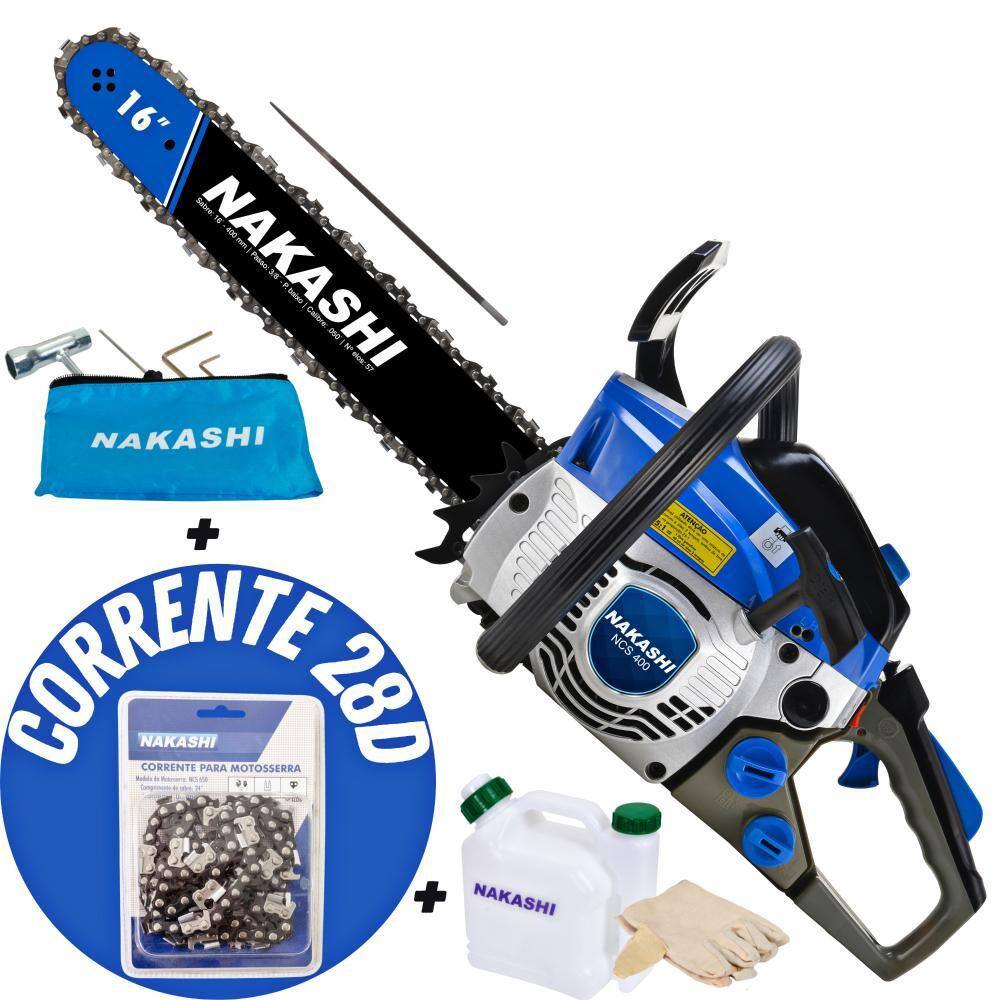 Motosserra Profissional Nakashi NCS-400 40,1cc Sabre de 16 Polegadas Robusta Para Cortes Precisos Com Carburador Walbro