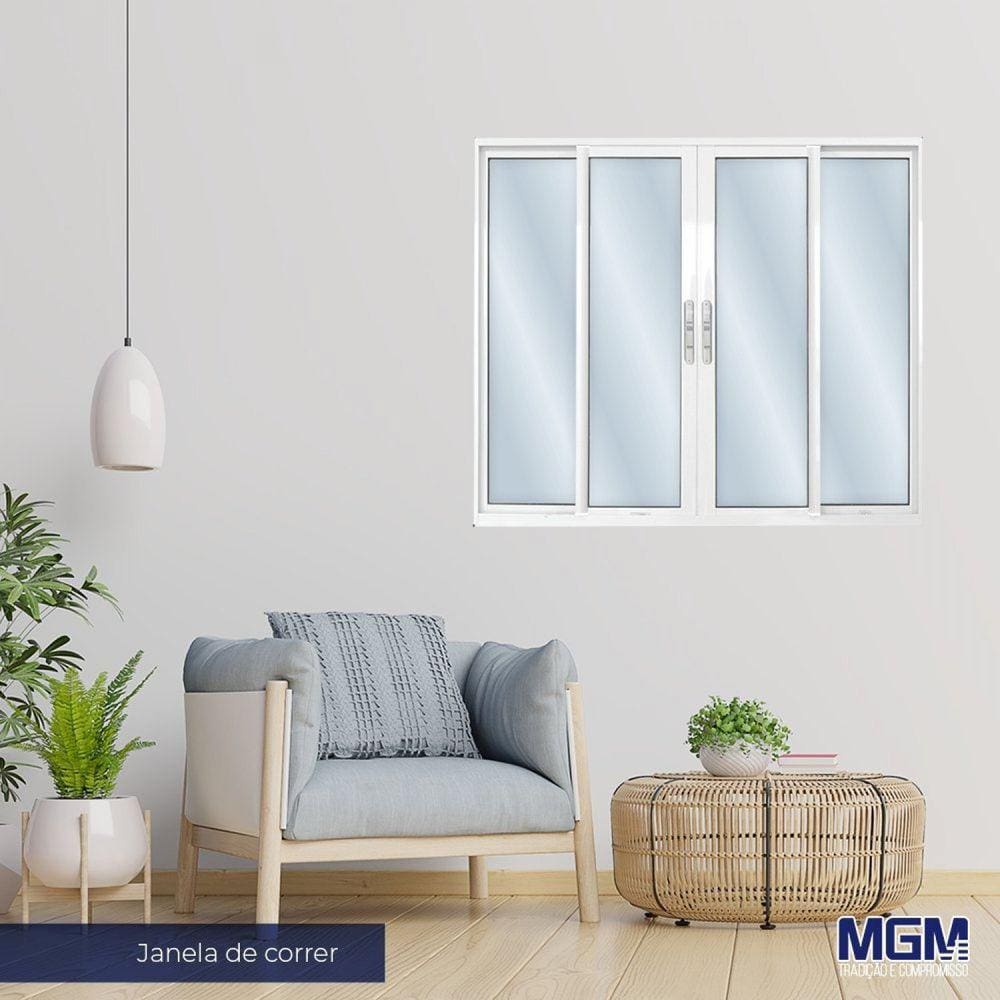 Janela de Aluminio 4 Folhas com vidro Mini Boreal 120x150 MGM Branco
