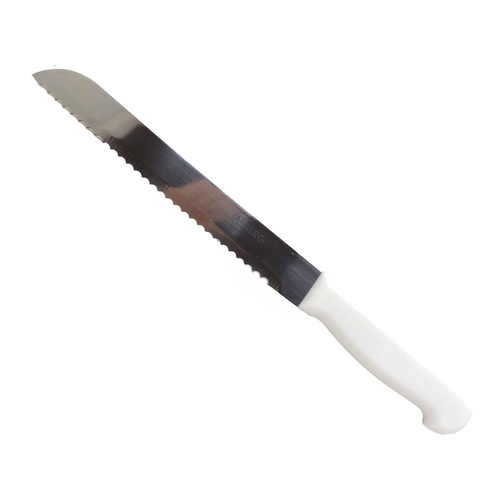 Faca de Pão Bolo Torta Cucas Serra Serrilha Lâmina Aço Inox Cabo Plástico Branco Cozinha 32,5cm