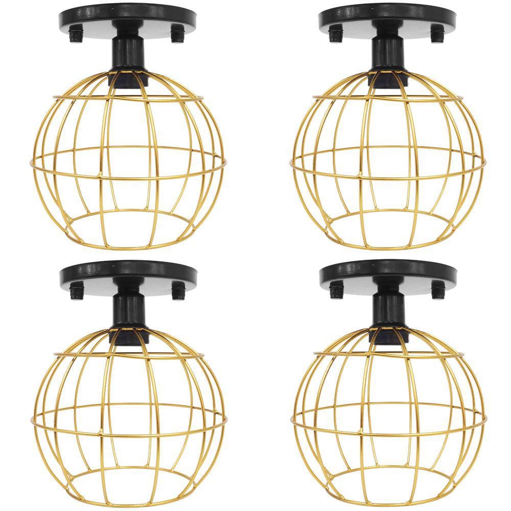 4 Lustres Teto Plafon Industrial Aramado Globo Retrô Luminária Sobrepor Vintage Agp Ilumini