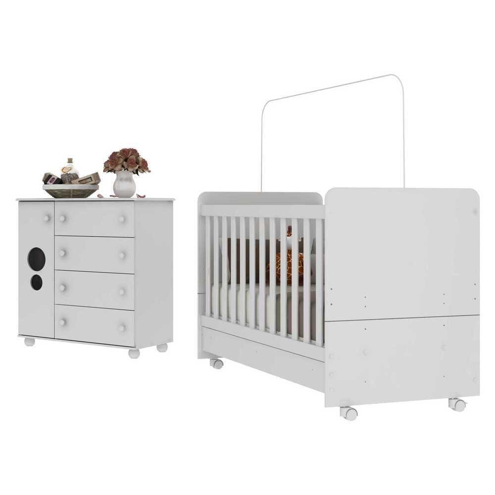 Quarto Infantil com Berço e Cômoda Multimóveis Pimpolho FG3569 Branco