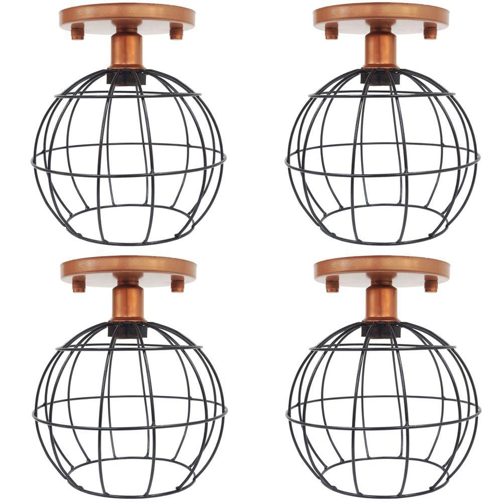 4 Lustres Teto Plafon Industrial Aramado Globo Retrô Luminária Sobrepor Vintage Agp Ilumini