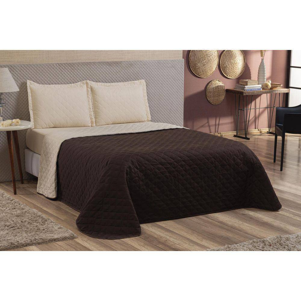 Kit Colcha Cobre Leito Queen Dupla Face Marrom/Bege Luxo