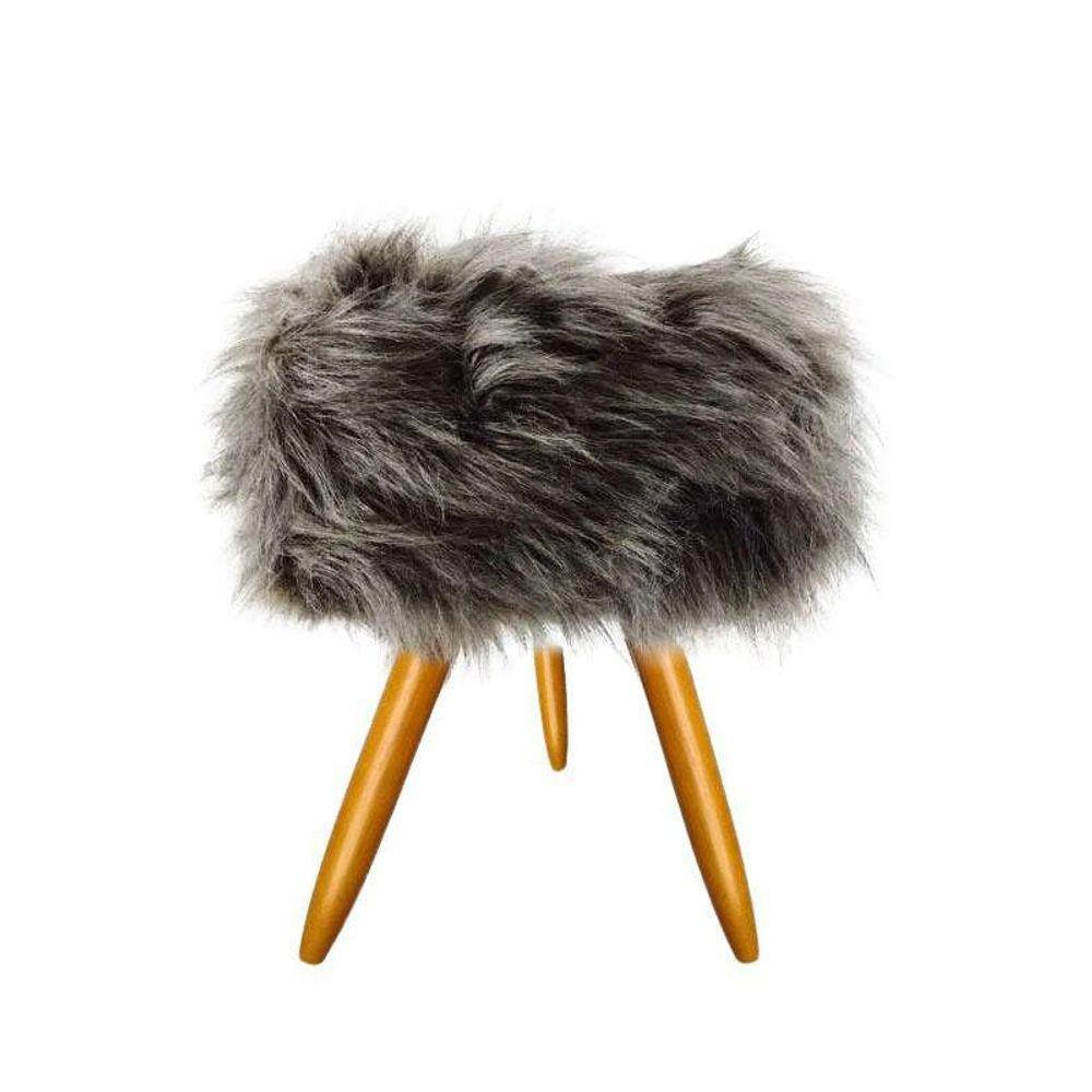 Puff Banqueta Decorativo Para Sala Pés Palitos Pelúcia Cinza