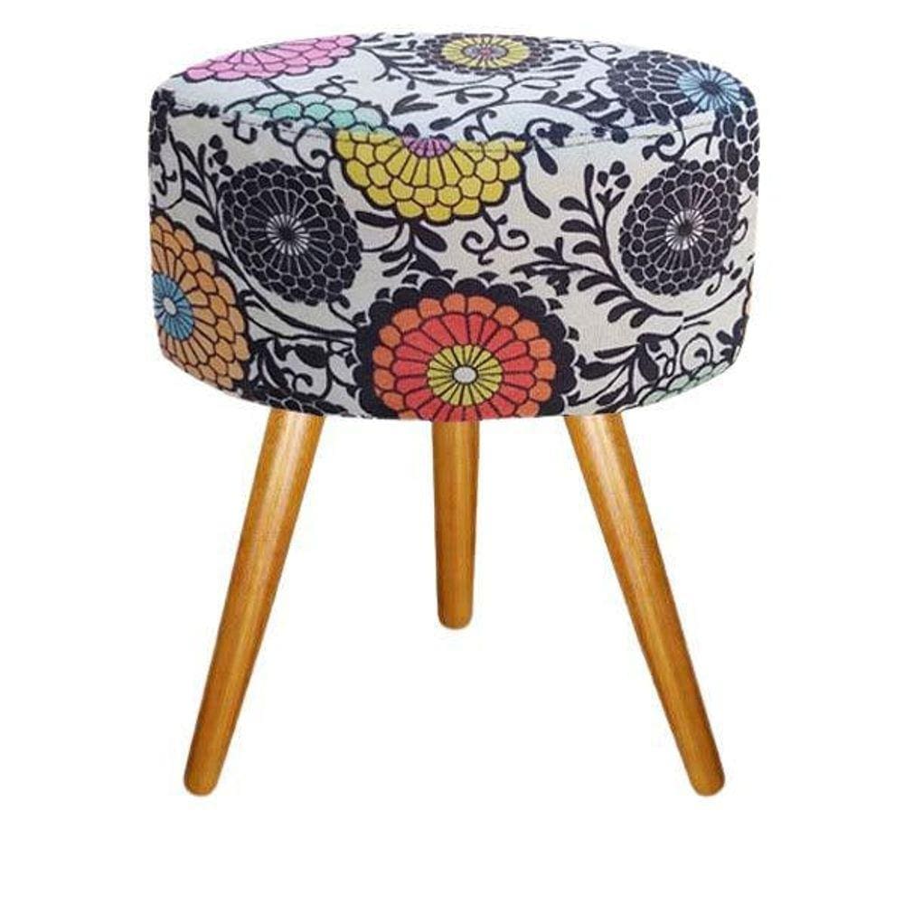 Puff Banqueta Magnus Redondo Mandala Clara Pés Castanho Top