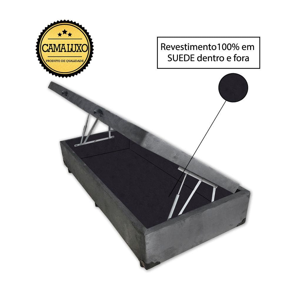 Cama Box Baú Luxo Blindado Solteirão AColchoes Suede Cinza 41x96x203