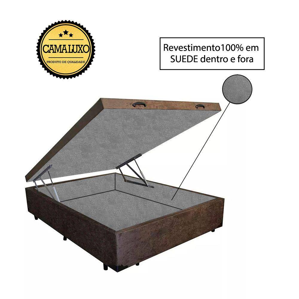 Cama Box Baú Luxo Blindado Casal AColchoes Suede Marrom 49x138x188