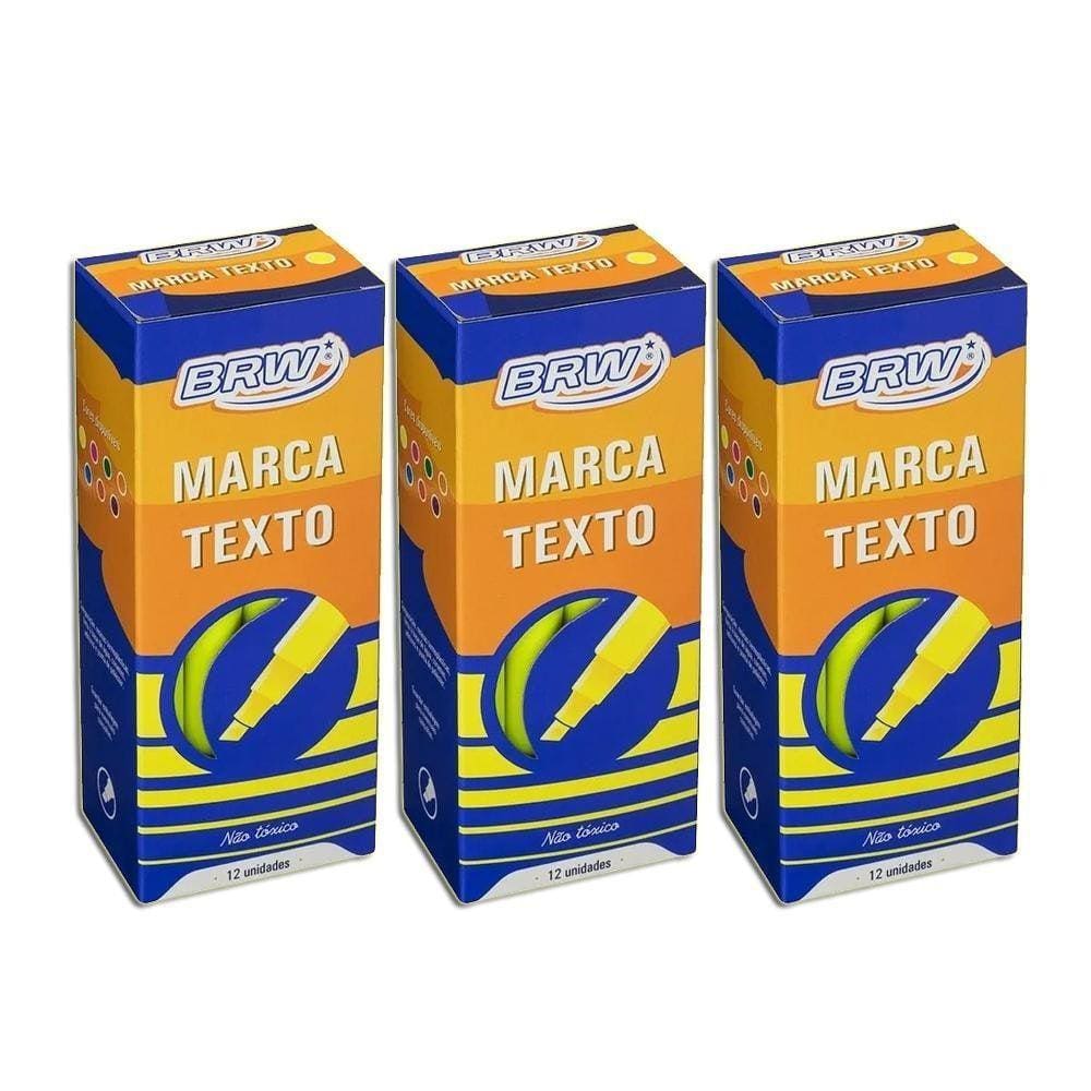 Caneta Marca Texto Fluorescente Brw Caixa Com 12 Kit 3
