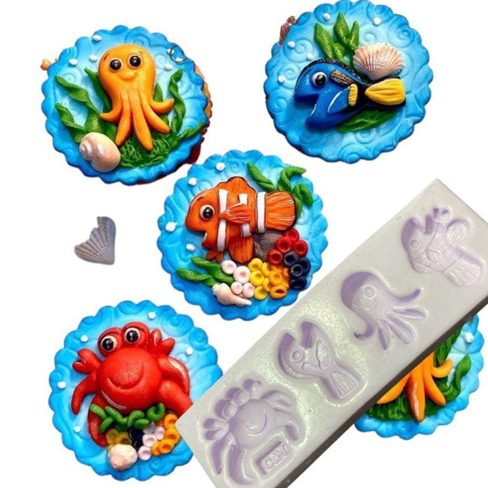 Molde De Silicone Fundo Do Mar Nemo Caranguejo Dora