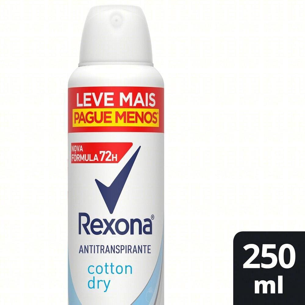 Desodorante Antitranspirante Aerosol Feminino Rexona Cotton Dry 72 horas 250ml