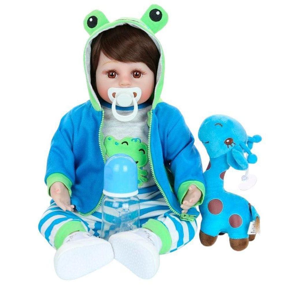 Bebê Reborn Menino Todo em Silicone 55cm - OLhos castanhos