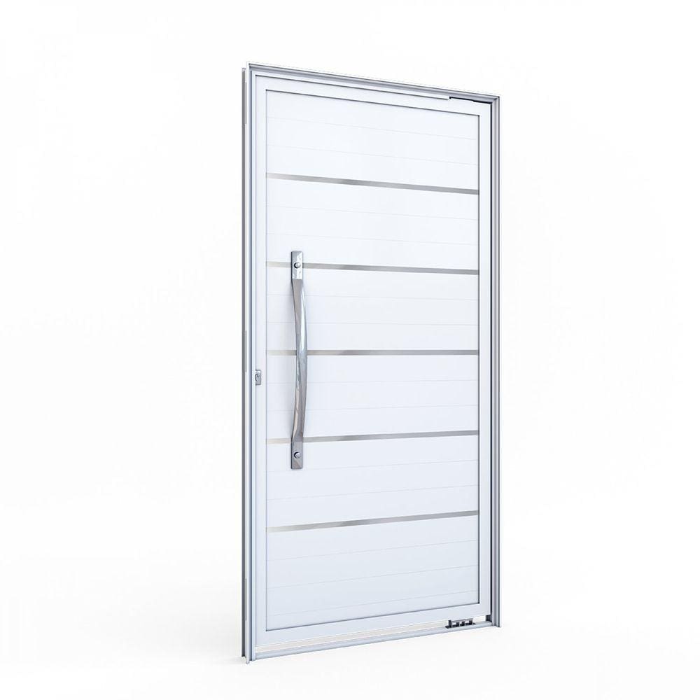 Porta de Alumínio Lambri com Puxador de 60cm em Alumínio 215x95cm Lucasa Branco