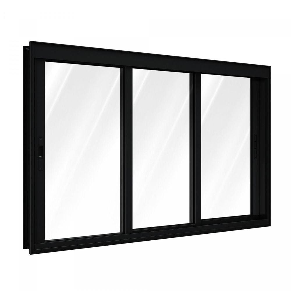 Janela de Alumínio Correr Lateral 3 Folhas Móveis 100x200cm Lucasa Preto