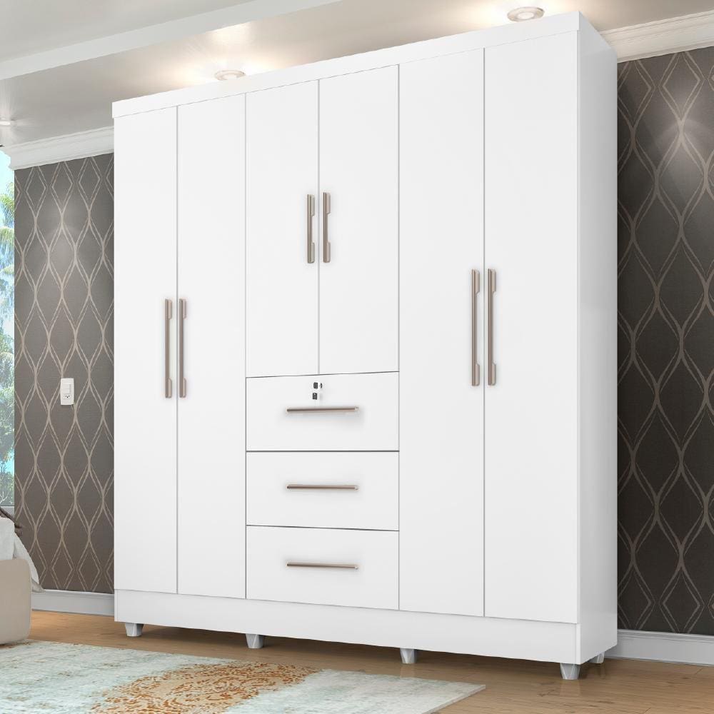 Guarda Roupas Casal 6 Portas 3 Gavetas Tokio Branco