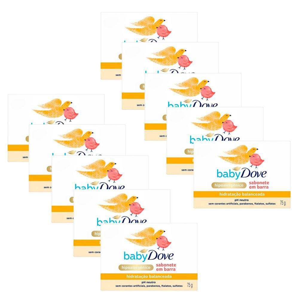 Kit 10 Sabonete na Barra Baby Dove Hidratação Balanceada 75g