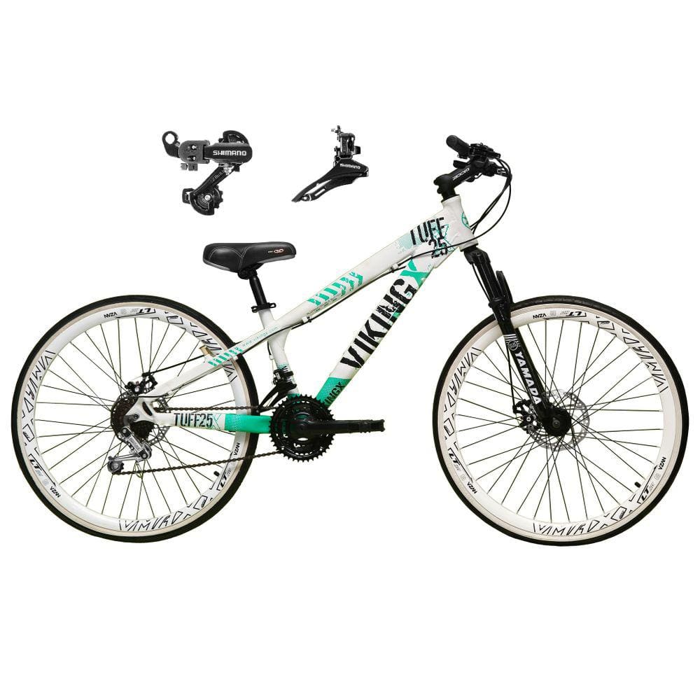 Bicicleta Aro 26 Vikingx Tuff 21v Alumínio Câmbio Shimano Freio a Disco Aros Vmaxx Branco - Branco/Verde