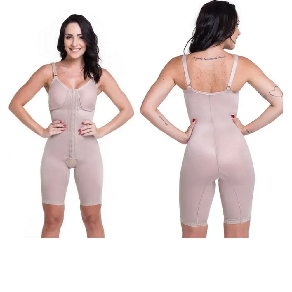 Cinta Pós Cirúrgica Colchetes Com Short Alça Fecho Frontal Abdominoplastia Lipoaspiração Prótese Silicone Biobela 1601