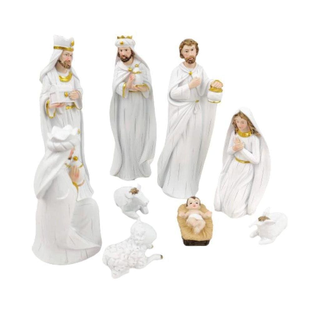 Presepio Decorativo Branco E Dourado Resina Decoracao