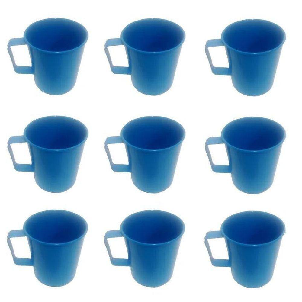 Caneca Plástica Azul Para Merenda Escolar 300 Ml - 25 Pçs
