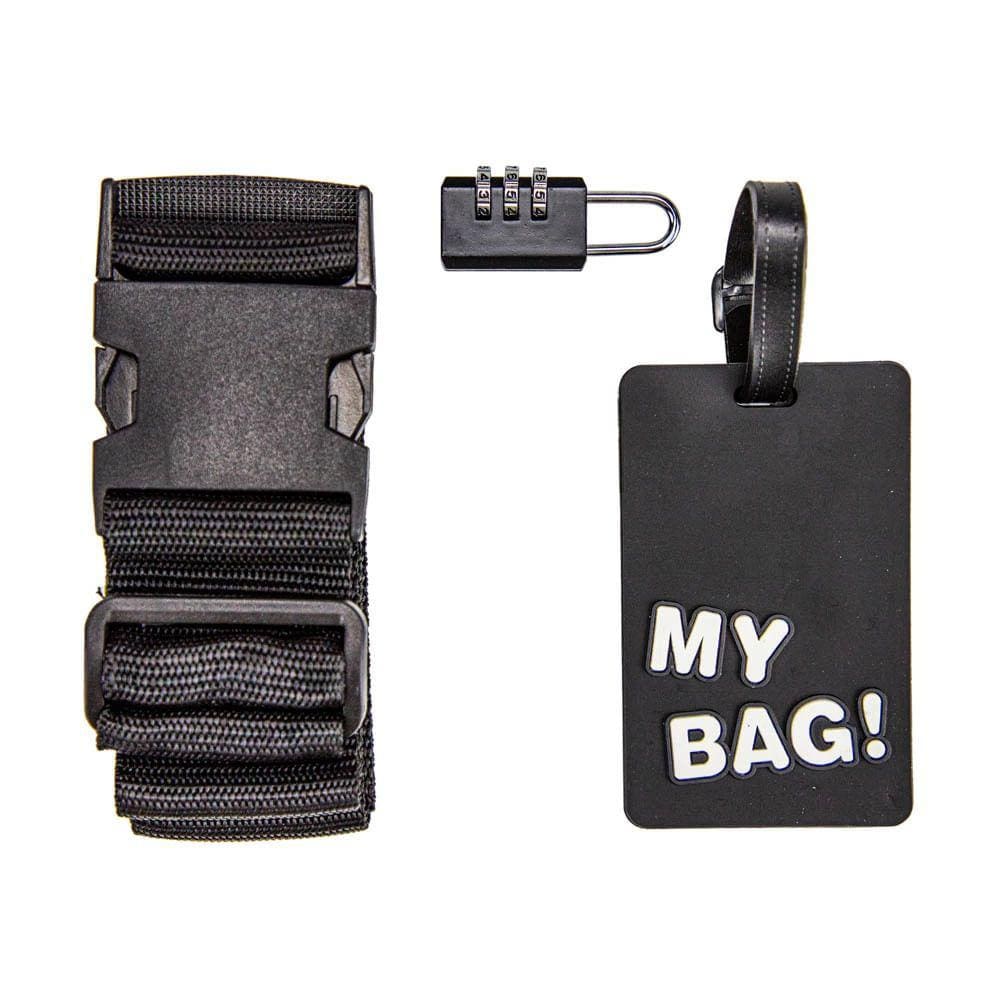 Kit de Acessórios de Viagem Le com 3 Peças Preto Cinta, Cadeado e Tag de Identificação Para Malas