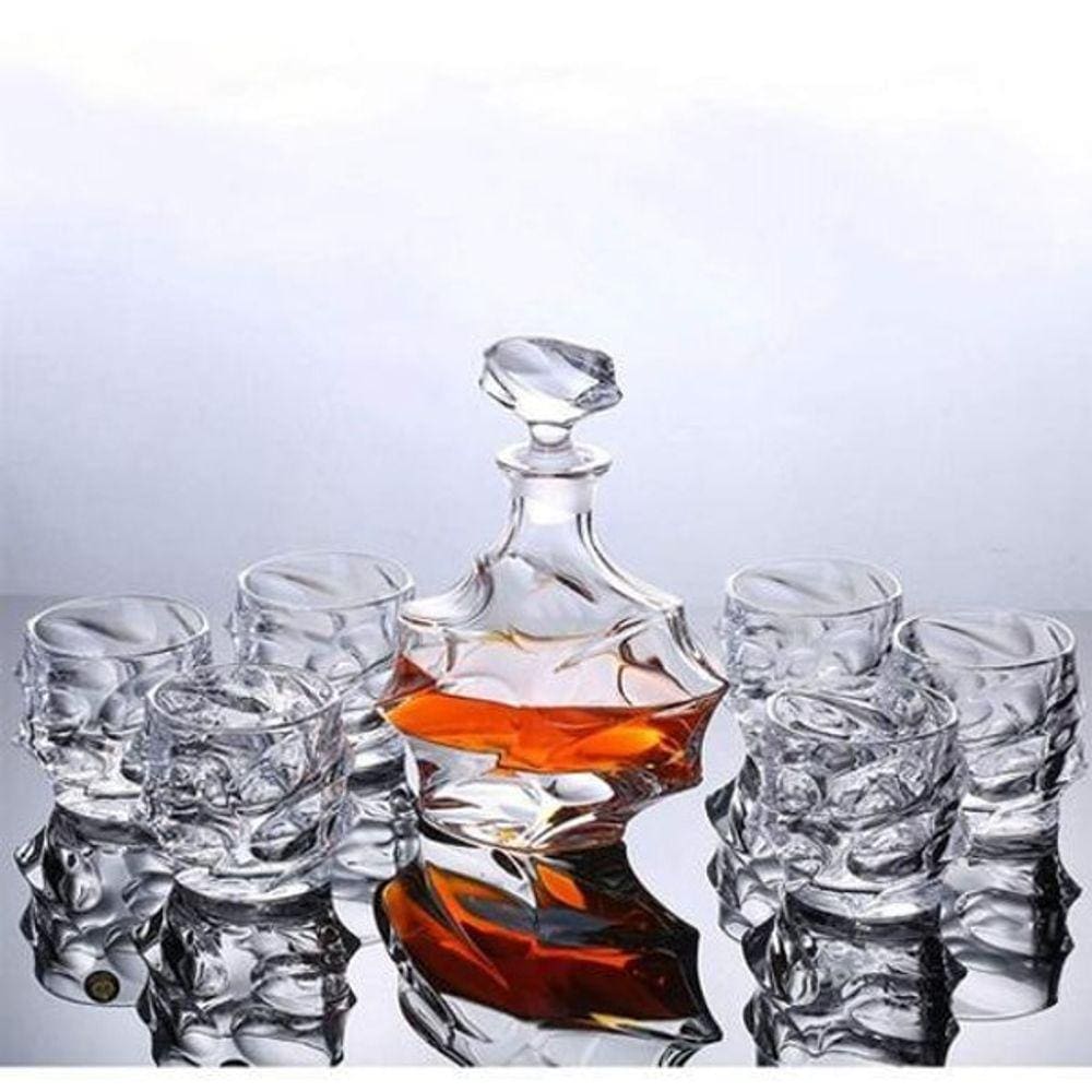 Garrafa Decanter Vidro Whisky Licor 900Ml +6 Copos Superluxo