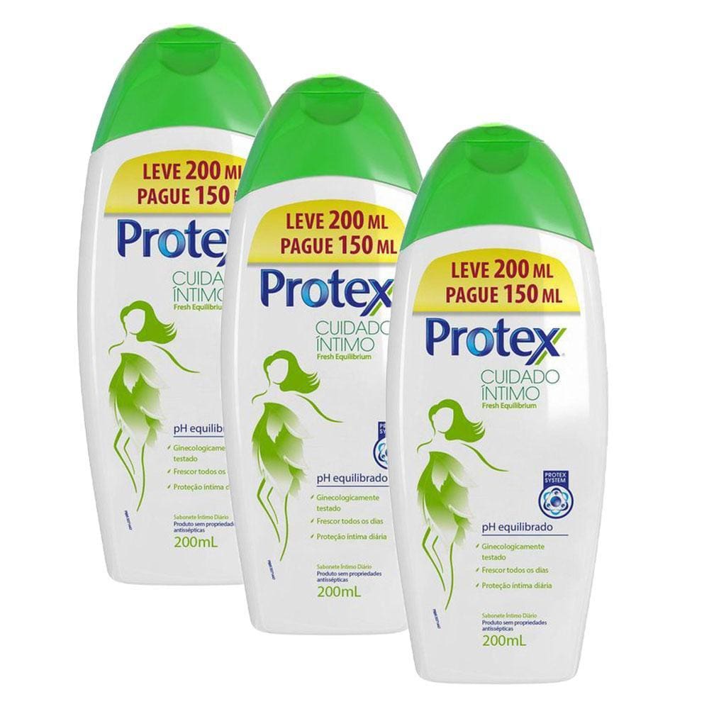 Kit 3 Sabonetes Líquido Íntimo Protex Fresh Equilibrium Leve 200ml Pague 150ml