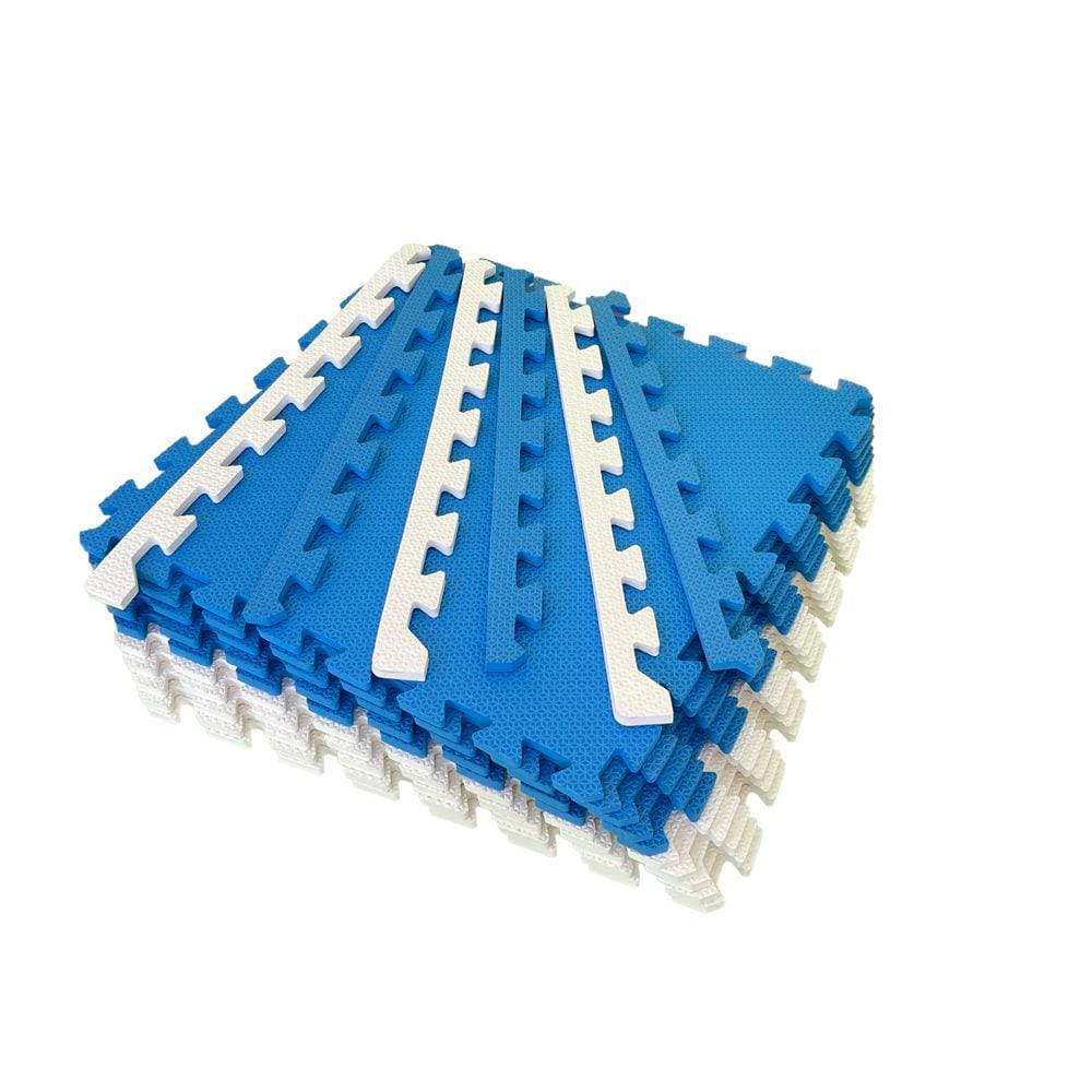 Kit 4 Placas Tatame Tapete Eva Infantil 50x50x1cm Bebê - Azul e Branco