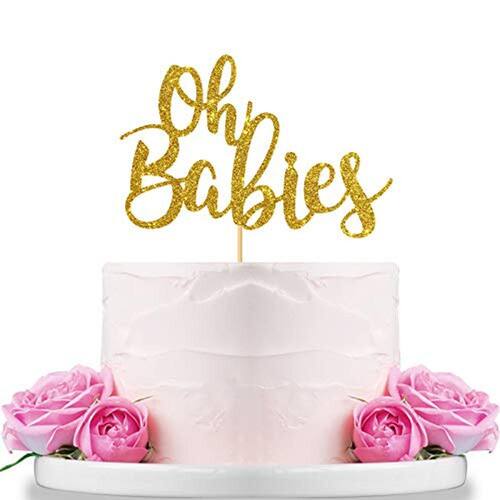 Gold Glitter Oh Babies Cake Topper for Twins Baby Shower,Gender Reveal