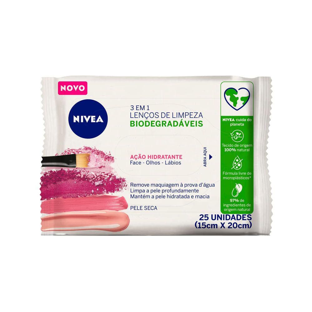 Lenços Demaquilantes De Limpeza Nivea 3x1 Hidratante - 25 Unidades