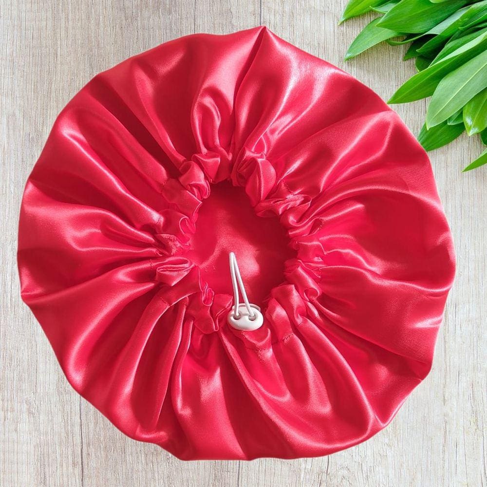 Touca de cetim dupla face ajustável + scrunchie
