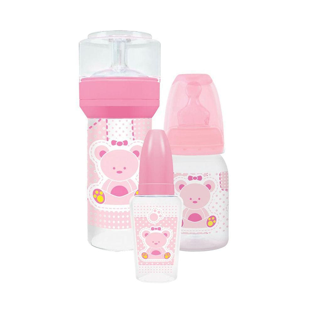 Kit Mamadeira Lillo Primeiros Passos Rosa com 3 Unidades