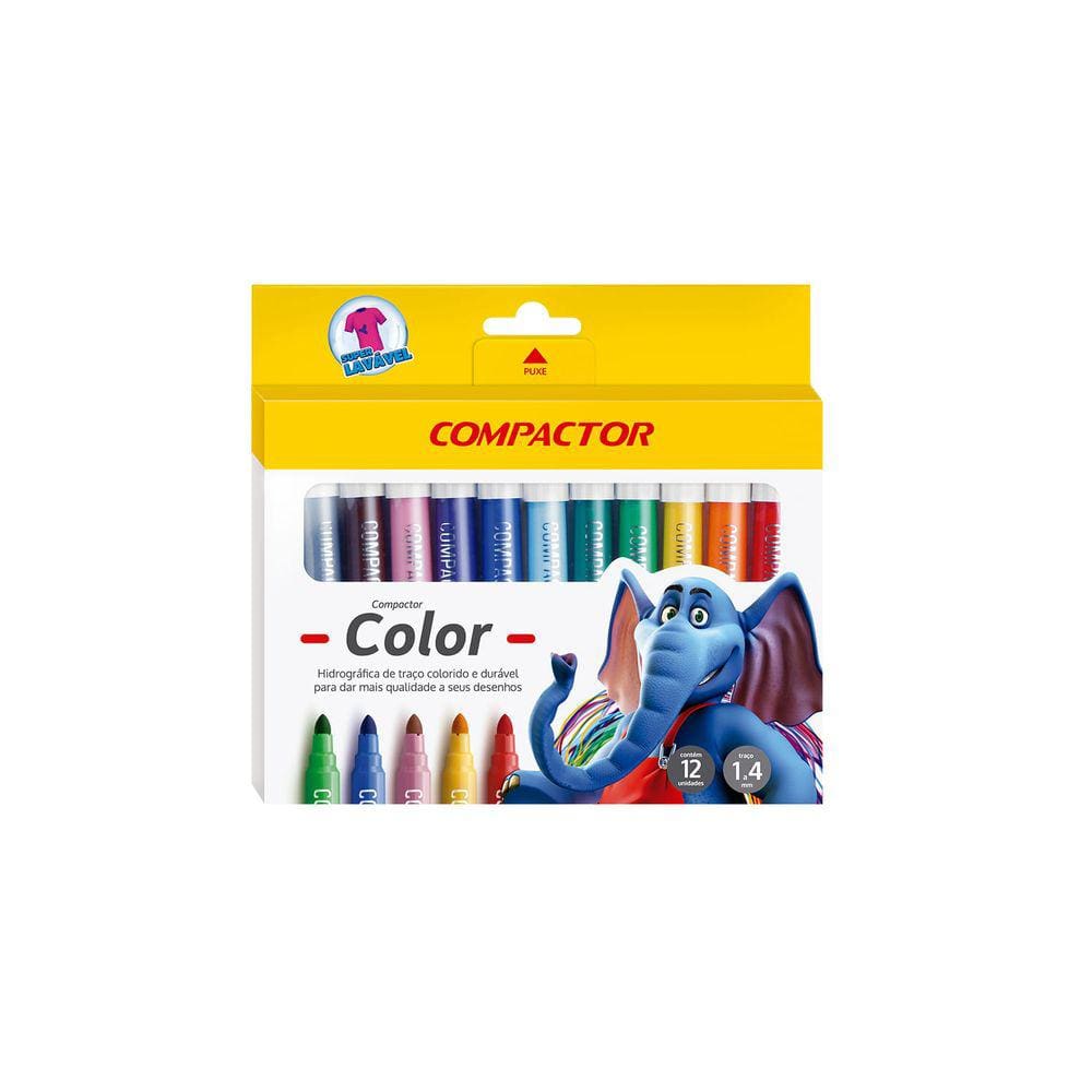 Hidrocor Compactor Marcador Color com 12 Cores