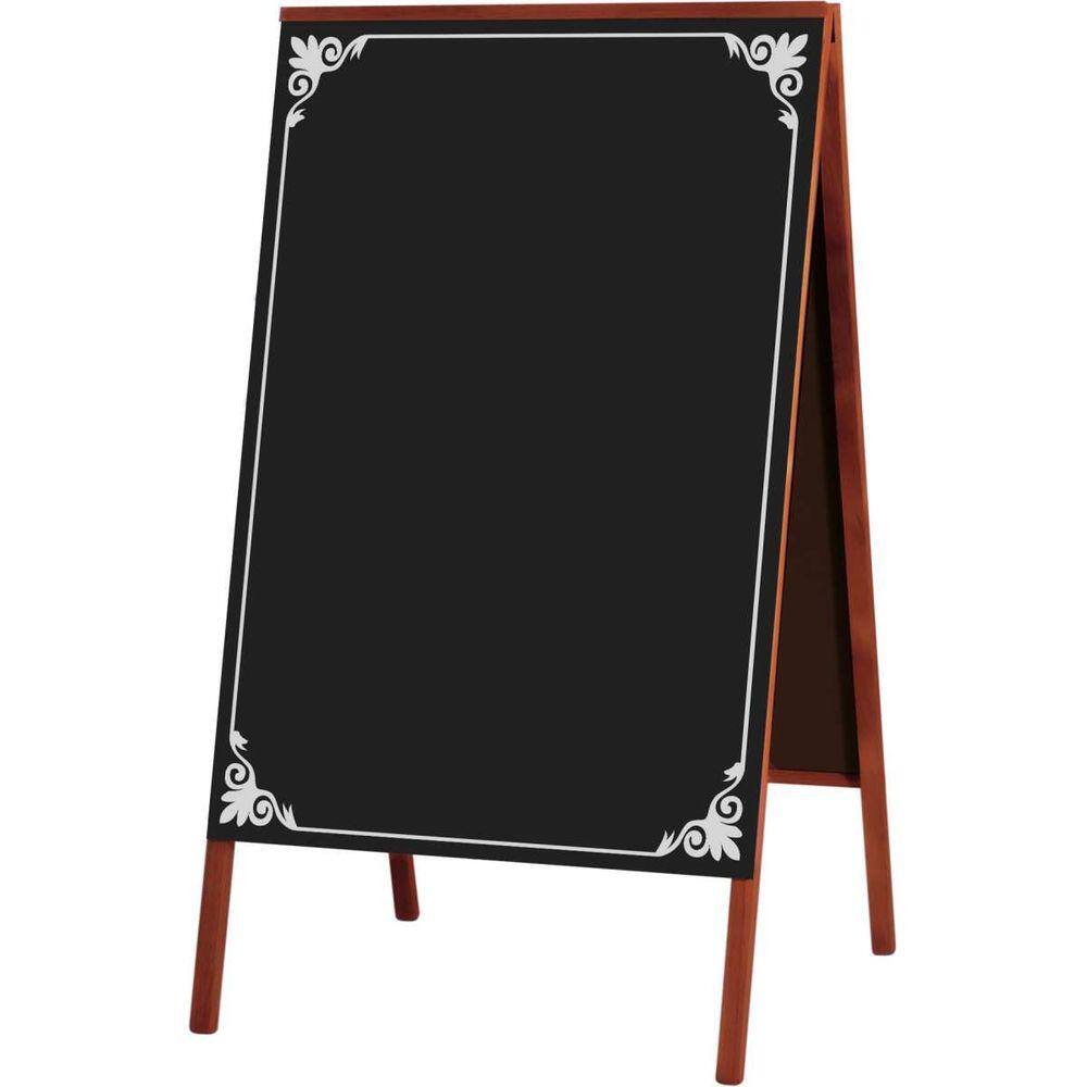 Quadro Cavalete de Propaganda Duplo Madeira Pinus Mogno para Uso de Giz 70x50 cm Preto Fosco