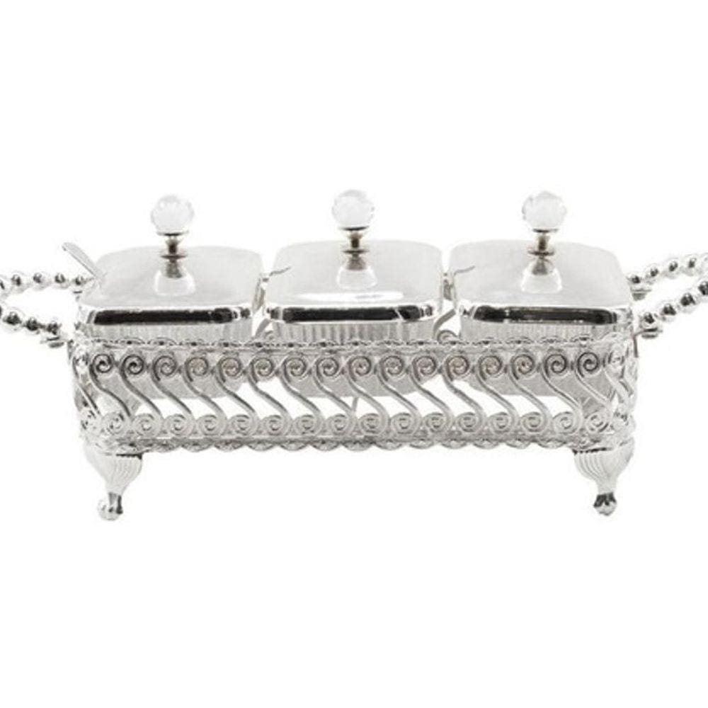 Pote De Especiarias Luxo Pés E Alças Em Metal 25 X 10