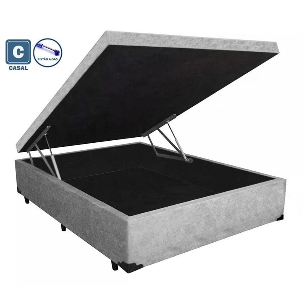 Cama Baú Casal Cinza Premium Suede 138x188x41