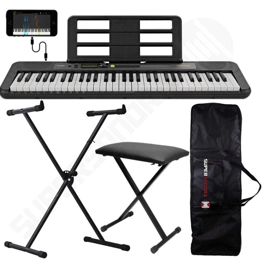Kit Teclado Musical CASIOTONE LK-S250 CASIO Preto Teclas Iluminadas APP Chordana Play + Capa + Suporte + Banqueta